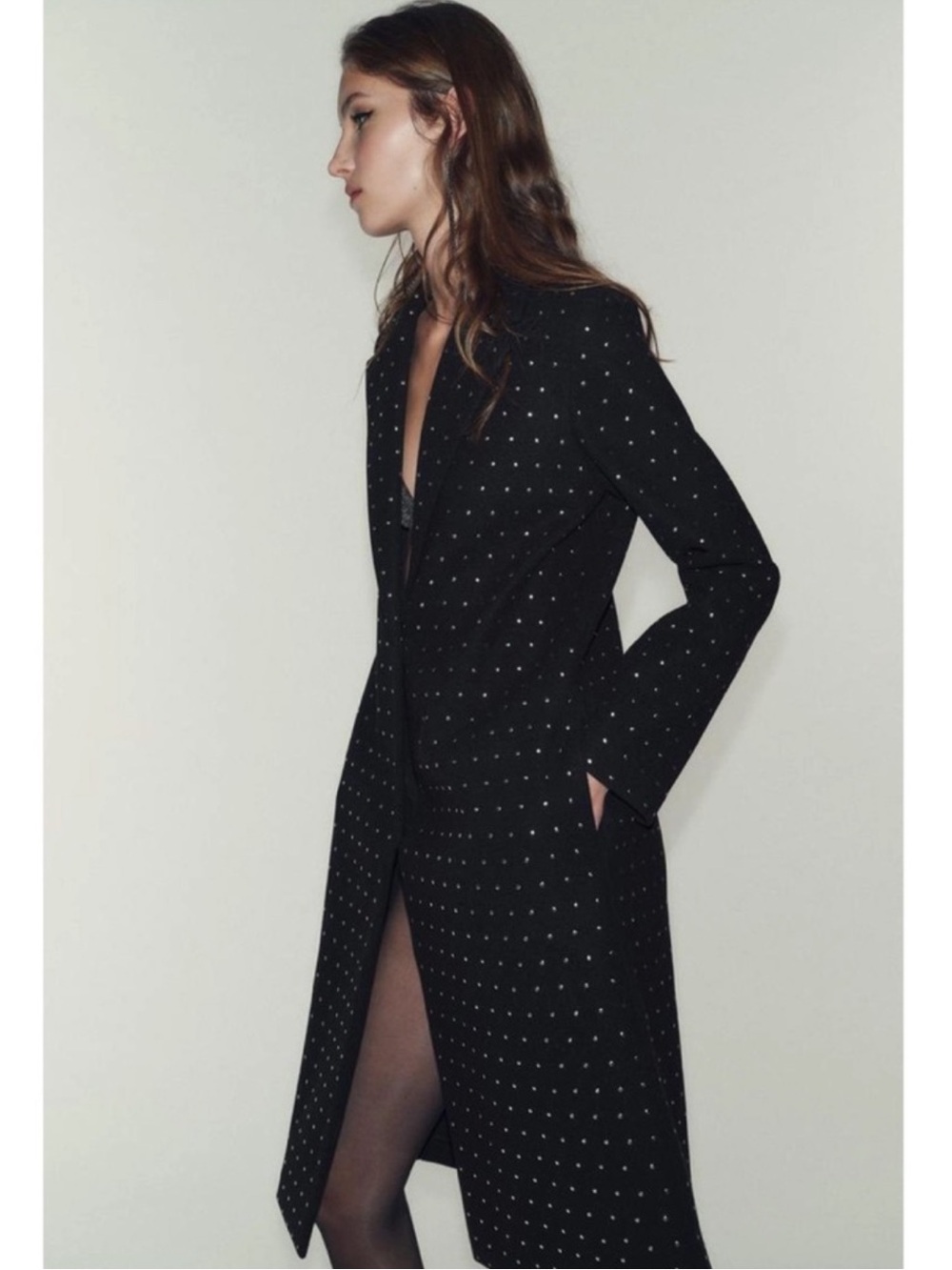 Zara Studded Coat Trench Black